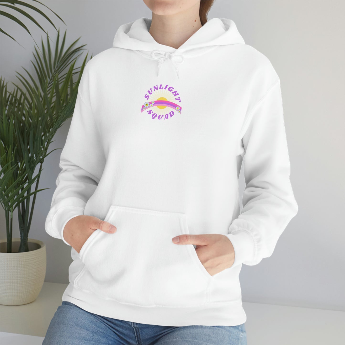 Retro Smile Flower Pink Purple Lavender Lilac Hoodie, Sunlight Squad Sweatshirt, Back Graphic Hoodie, VSCO Girl Oversized Trendy Tumblr Top