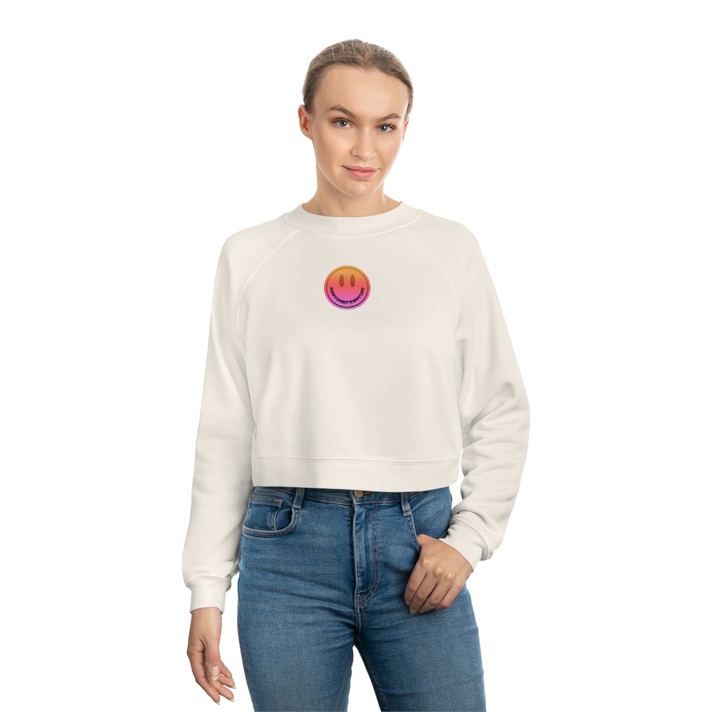 Aesthetic Cropped Sweatshirt, Smile Face Crop Top, Happy Spirit Happy Life Sunset Smile Cropped Top, Women's Cropped Fleece Pullover