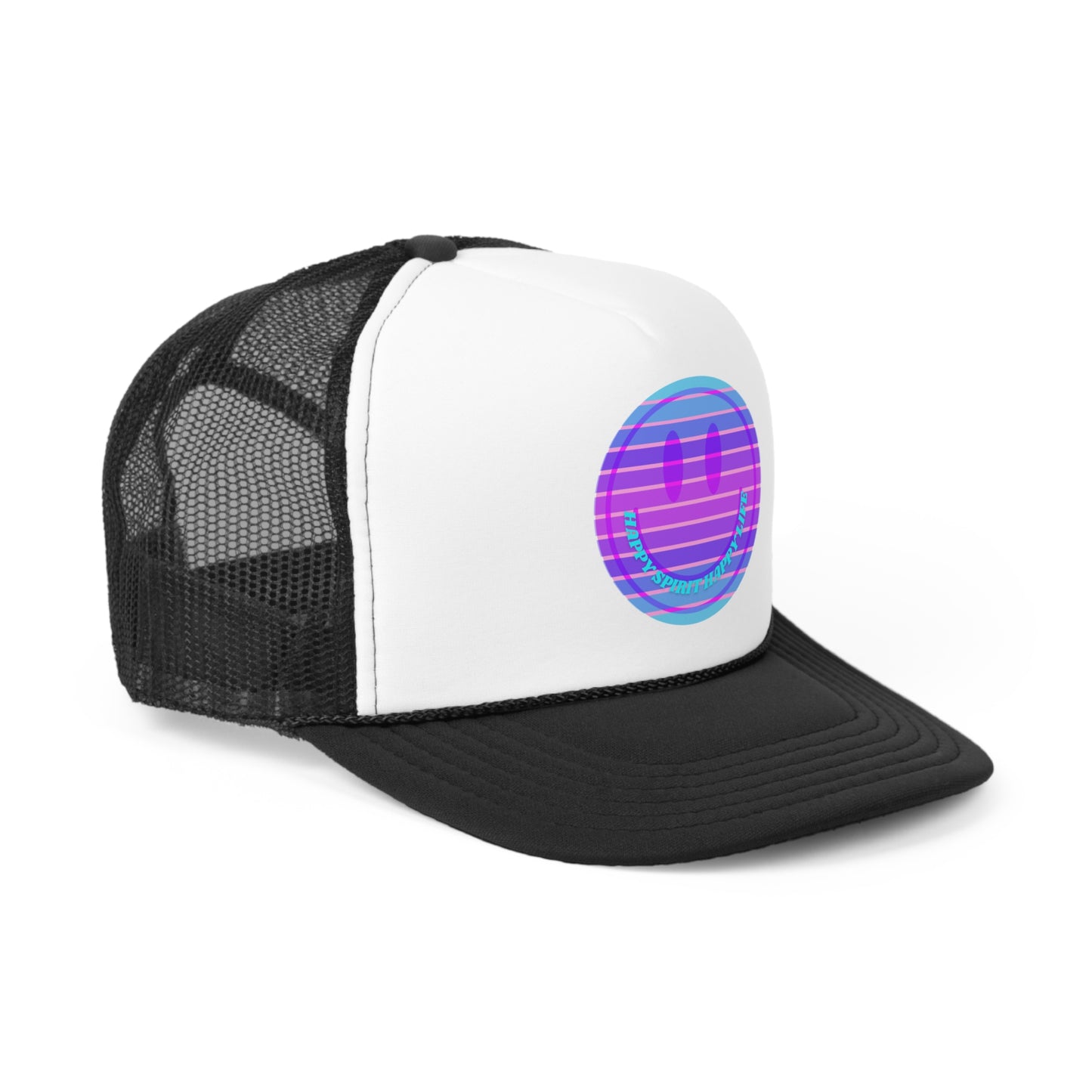Hat Happy Spirit Happy Life, Aesthetic Sunset Hat, Smile Tumblr Hat, Trendy Trucker Hat, Vsco Girl, Pink Graphic Trucker Hat, Baseball Hat