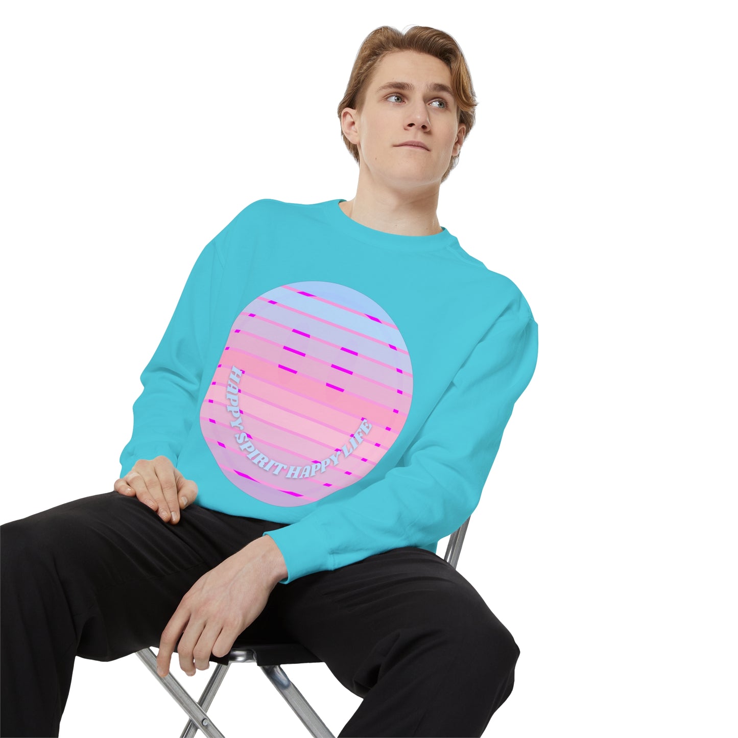 Aesthetic Smile Hoodie, Smile Face Comfort Colors Crewneck, Happy Spirit Happy Life Sunset Smile Sweatshirt, Unisex Garment-Dyed Sweatshirt