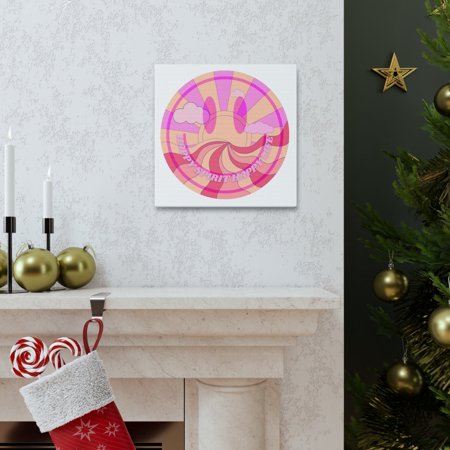 Smile Face Wall Art, Aesthetic Smile Face Gallery Canvas Wrap, Sunset Wall Art, Bedroom Wall Art, Pink Smile Decoration, Home Decoration