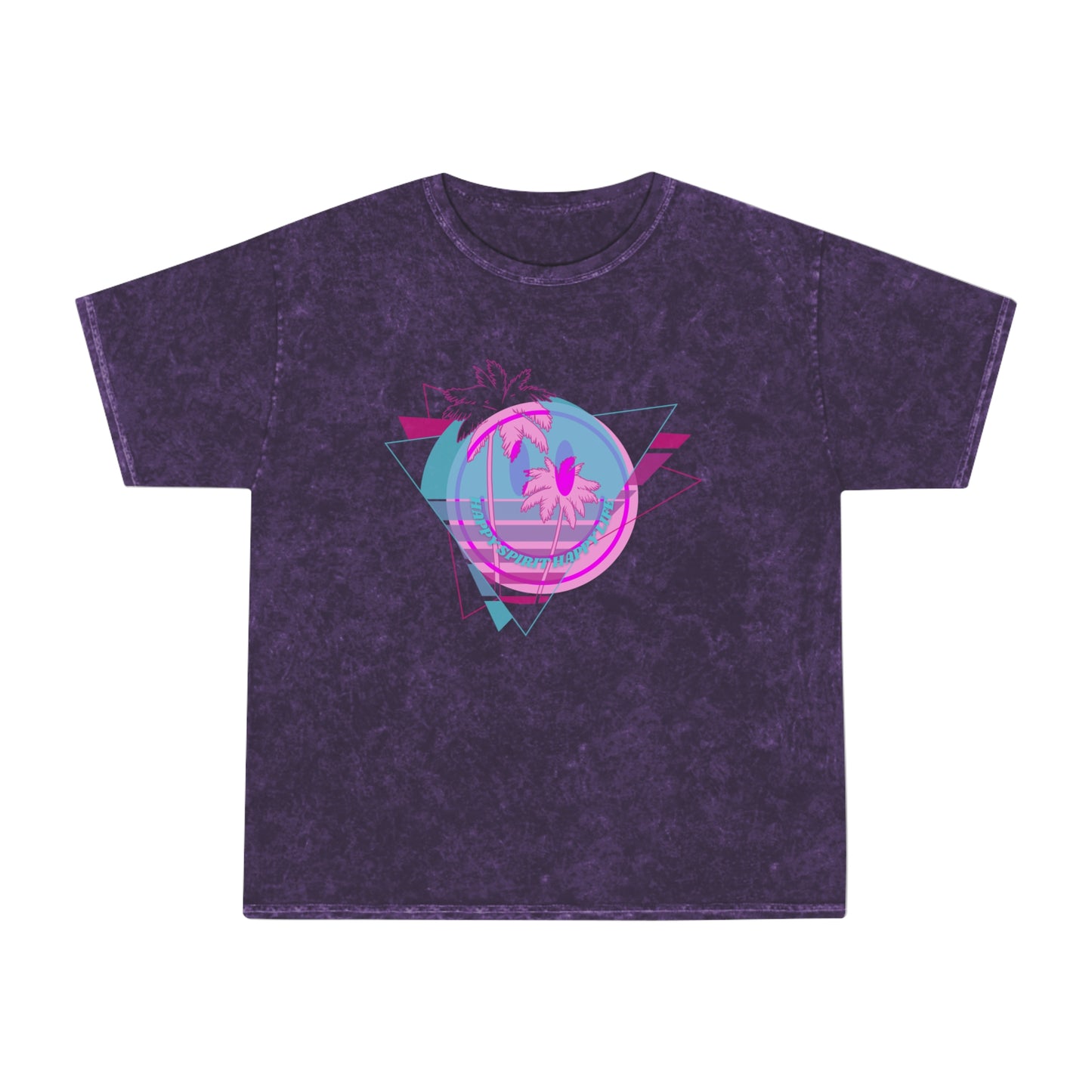 Aesthetic Retro T-Shirt, Smile Face Palm Trees Mineral Wash Shirt, Vintage Style Shirt, 80s style shirt, Pink Smile Unisex Mineral Wash Tee