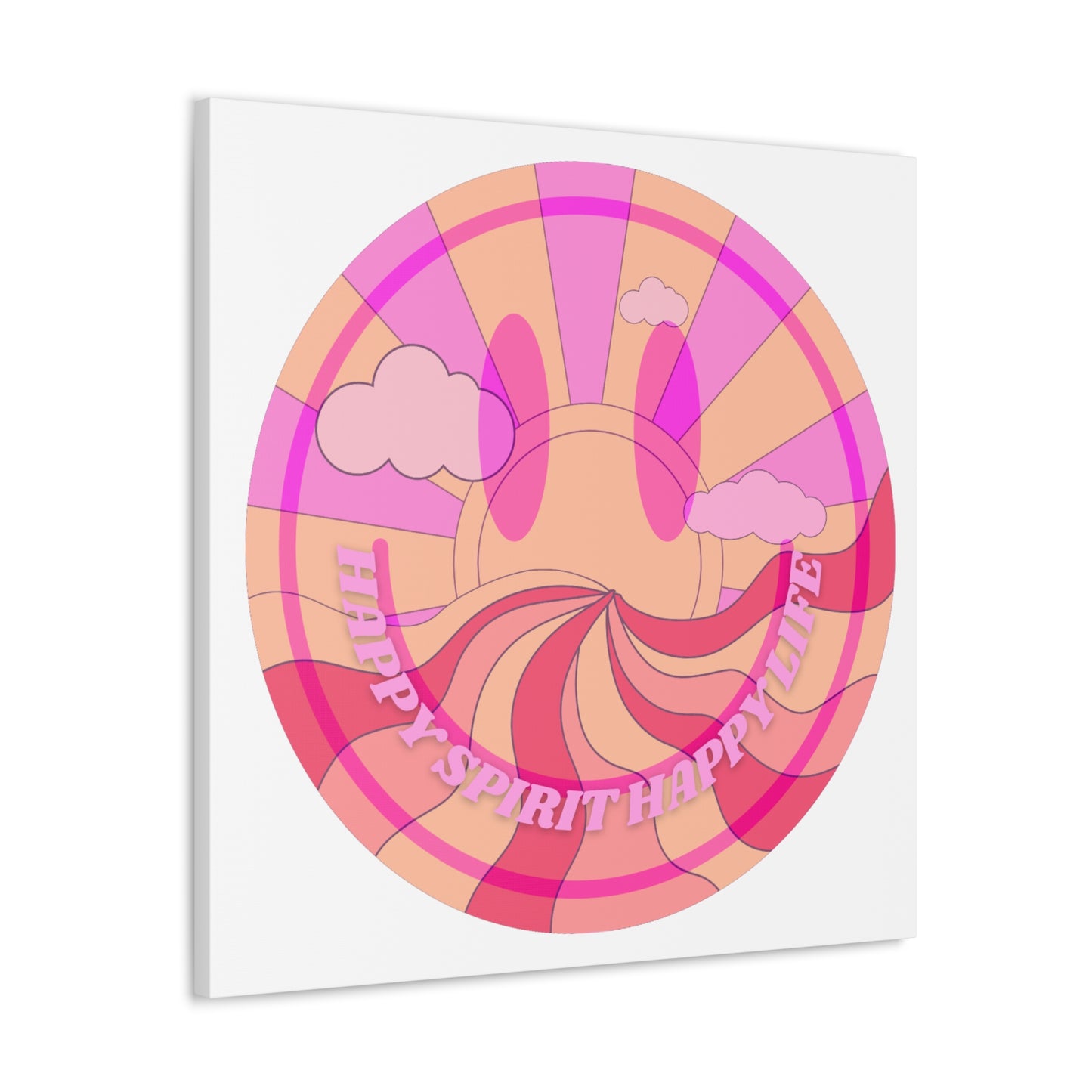 Smile Face Wall Art, Aesthetic Smile Face Gallery Canvas Wrap, Sunset Wall Art, Bedroom Wall Art, Pink Smile Decoration, Home Decoration