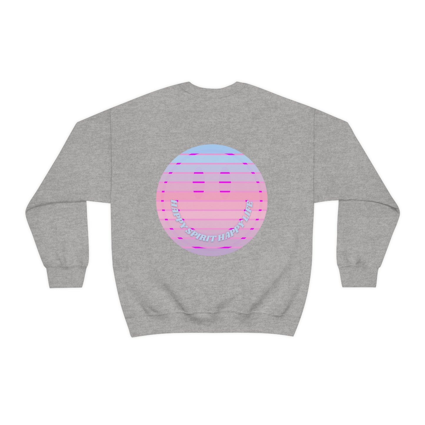 Happy Spirit Happy Life Sweatshirt, VSCO Girl Crewneck, Oversized Retro Font Graphic Tumblr, Front Print Smile Face Trendy Cover Up