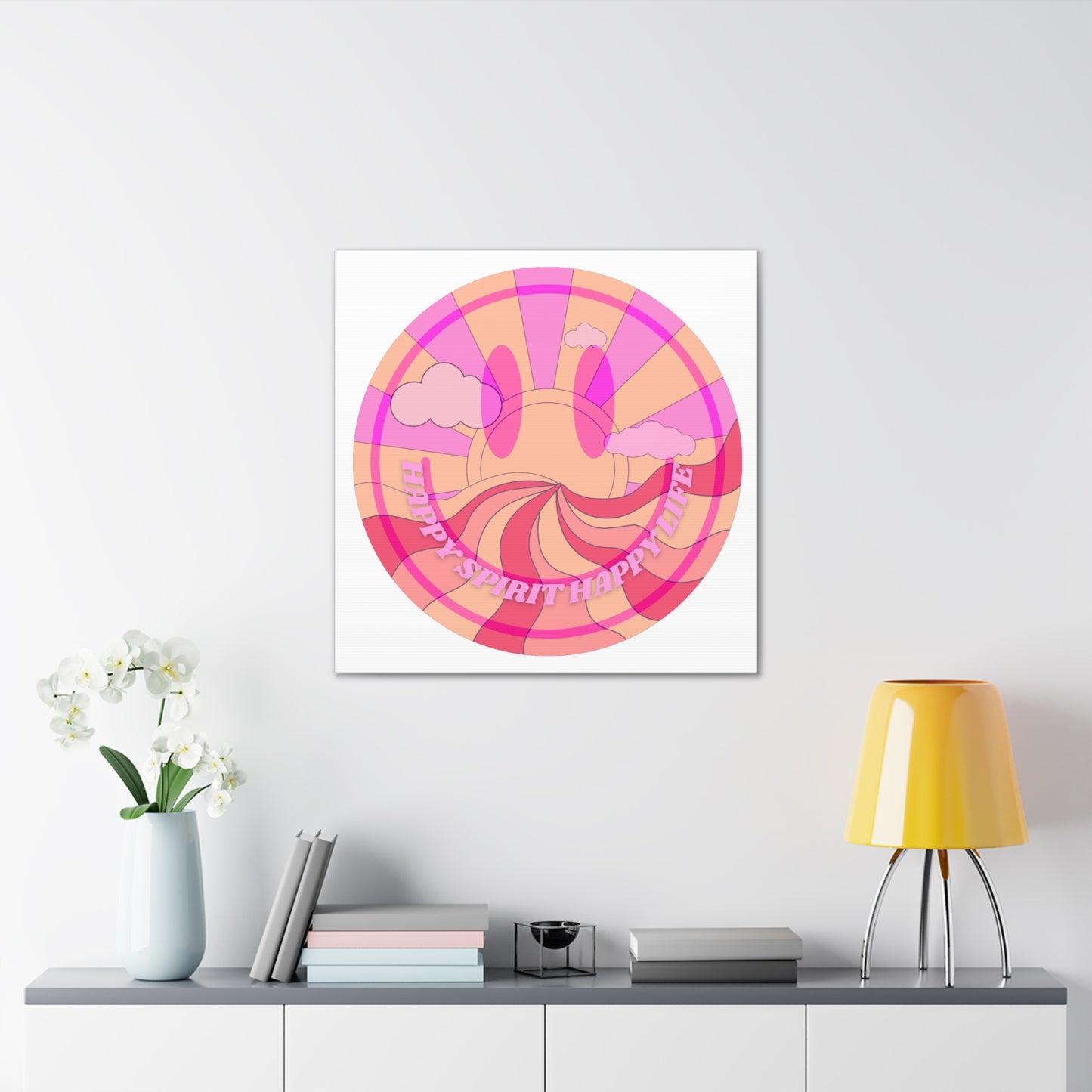 Smile Face Wall Art, Aesthetic Smile Face Gallery Canvas Wrap, Sunset Wall Art, Bedroom Wall Art, Pink Smile Decoration, Home Decoration