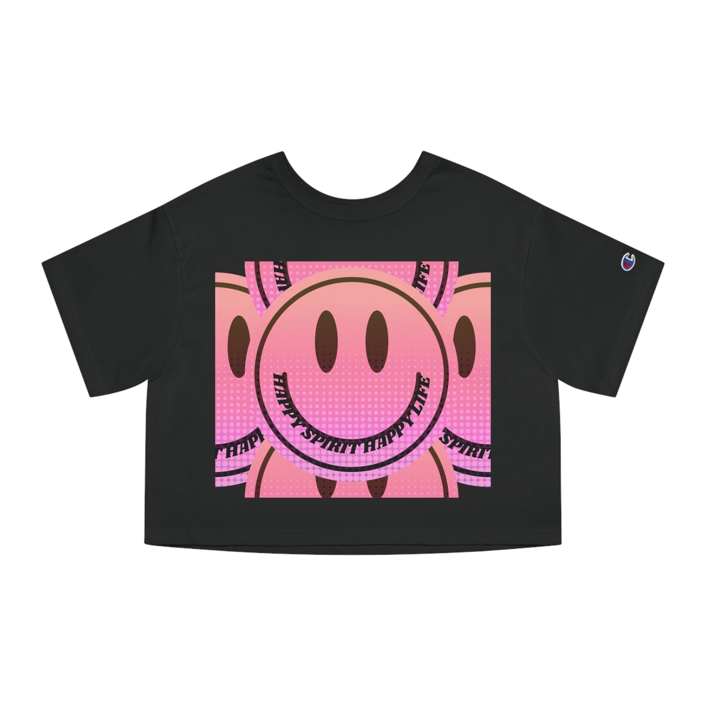 Aesthetic Smile Face Crop Shirt, Happy Spirit Happy Life Cropped Shirt, Smile Pink Sunset Ombre Champion Women's Heritage Cropped T-Shirt