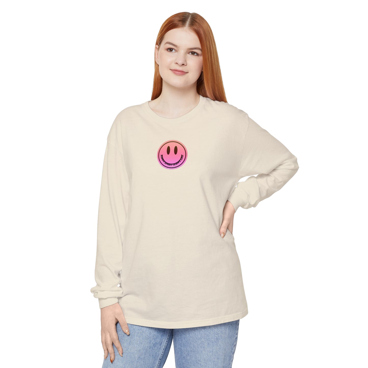 Aesthetic Long Sleeve Shirt, Smile Face Y2K Retro Shirt, 80's Style Smile Graphic, Comfort Colors Unisex Garment-dyed Long Sleeve T-Shirt