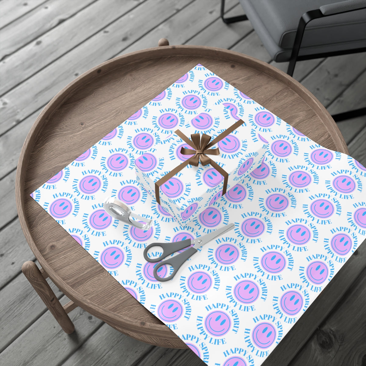 Purple Aesthetic Smile Face Gift Wrap Paper, Purple Smile Wrapping Paper, Pastel Christmas Paper, Lavender Holiday Wrapping Paper