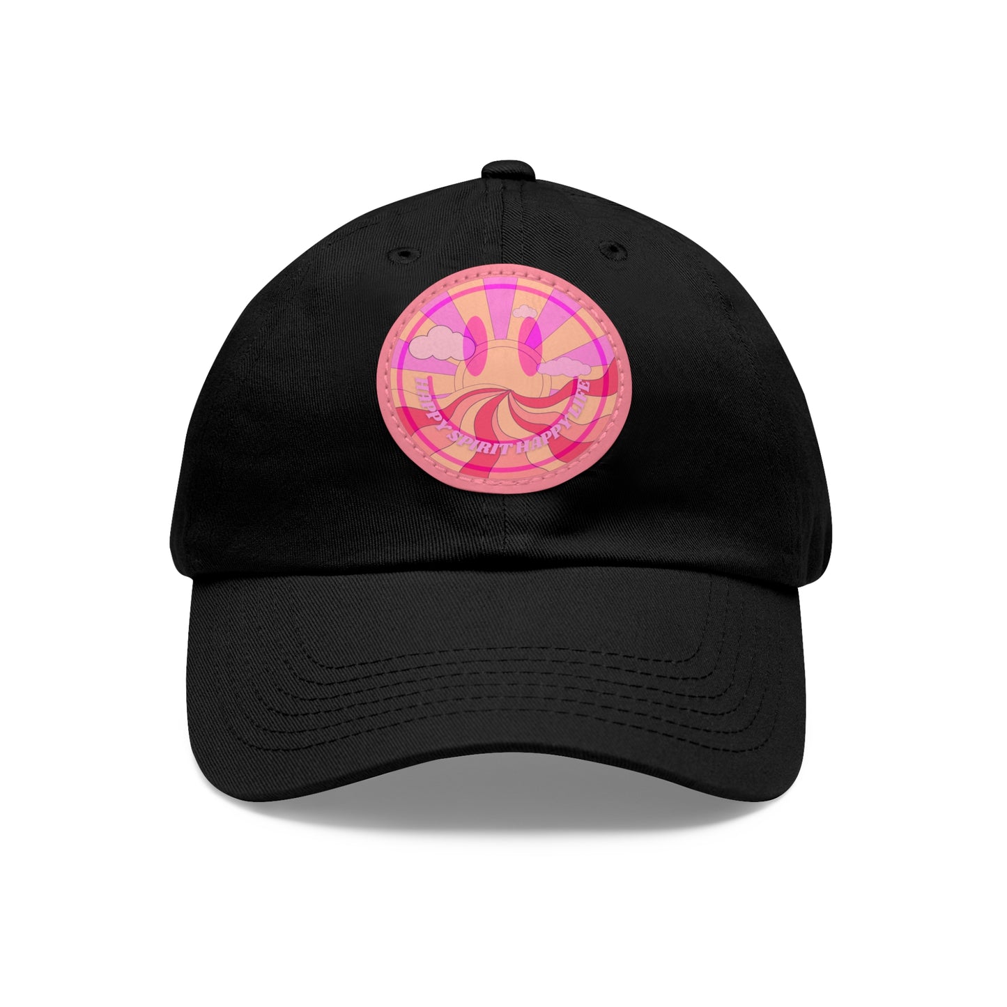 Aesthetic Pink Smile Hat, Pink Twill Dad Hat with Leather Patch (Round), Pink Golf Hat, Pink Twill Cap, Pink Cotton Hat, Pink Baseball Hat