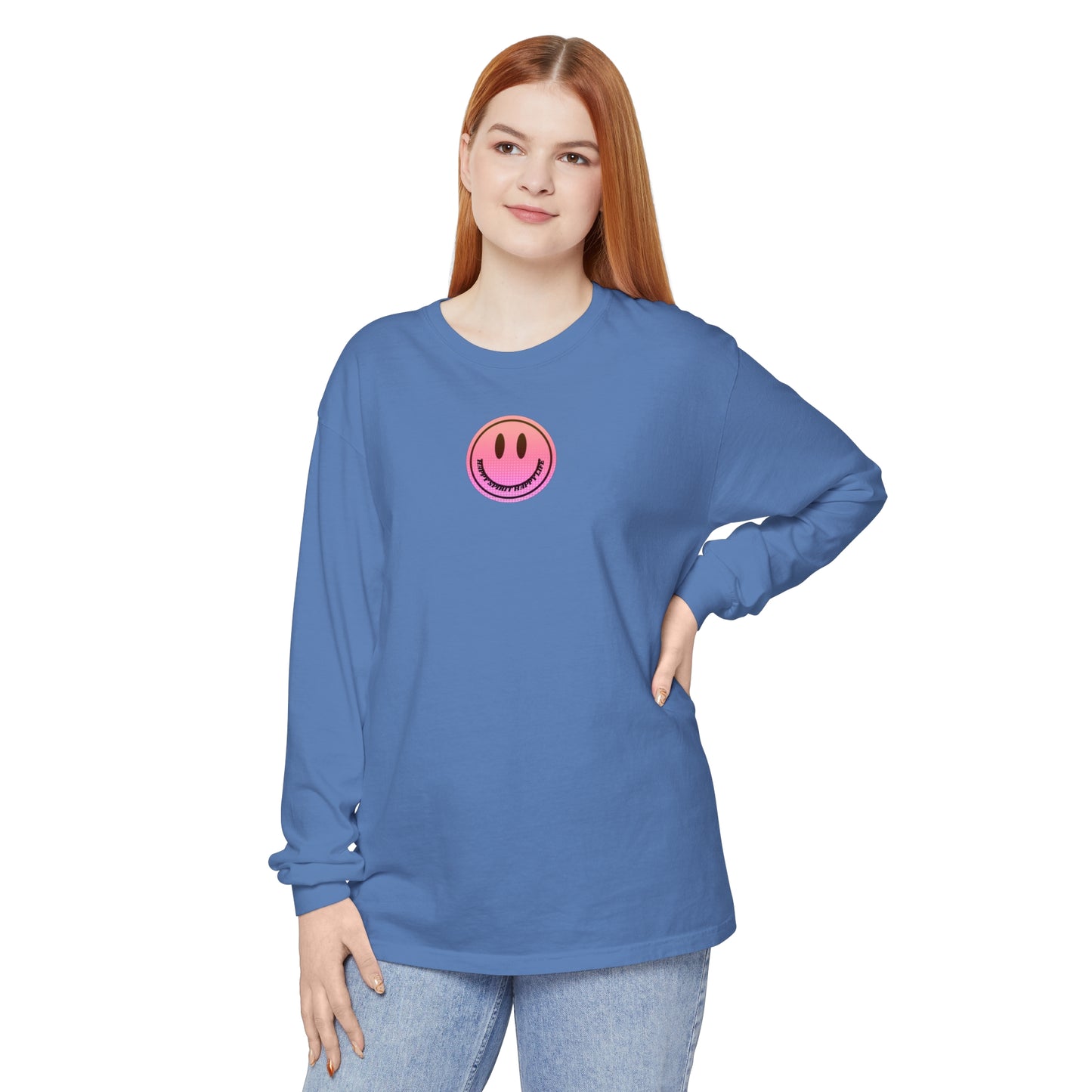 Aesthetic Long Sleeve Shirt, Smile Face Y2K Retro Shirt, 80's Style Smile Graphic, Comfort Colors Unisex Garment-dyed Long Sleeve T-Shirt