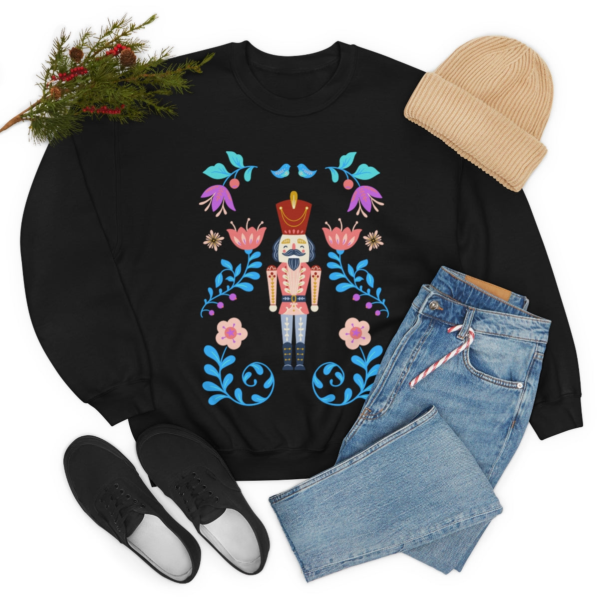 Nutcracker Modern Sweatshirt, Blue Nutcracker Sweatshirt, Trendy Christmas Minimalist Sweatshirt, Xmas Crewneck Bright Color Crewneck