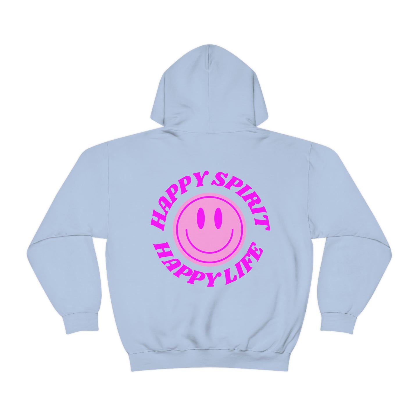 Happy Spirit Happy Life Sweatshirt, Gildan Retro Font Hoodie, Oversized Hoodie, Back Print Trendy Sweatshirt, Beach Cover Up, Lake Cover Up