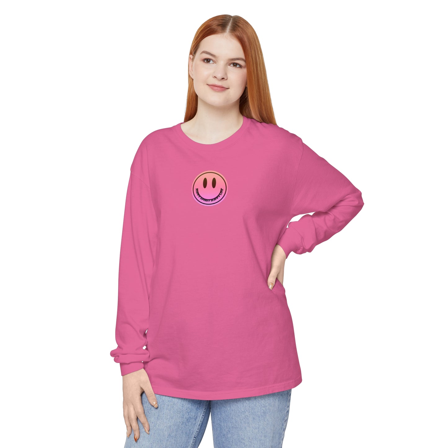 Aesthetic Long Sleeve Shirt, Smile Face Y2K Retro Shirt, 80's Style Smile Graphic, Comfort Colors Unisex Garment-dyed Long Sleeve T-Shirt
