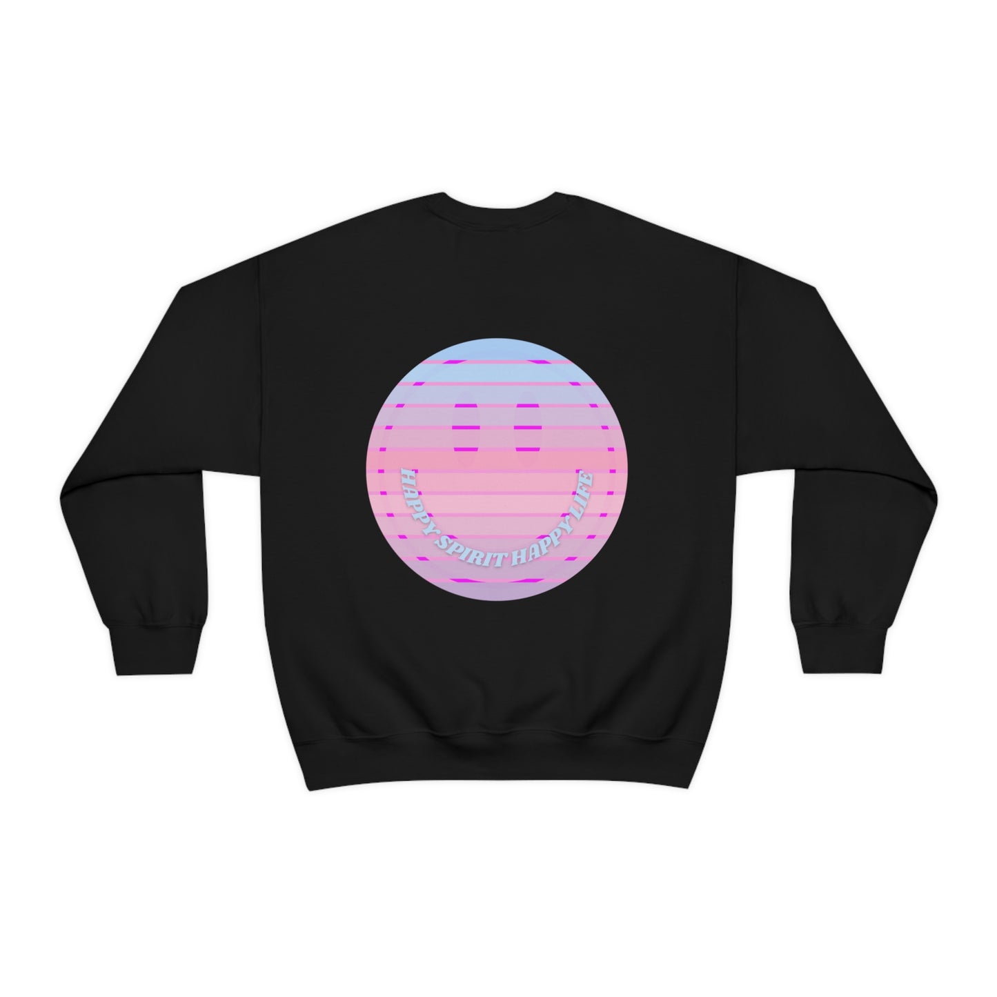 Happy Spirit Happy Life Sweatshirt, VSCO Girl Crewneck, Oversized Retro Font Graphic Tumblr, Front Print Smile Face Trendy Cover Up