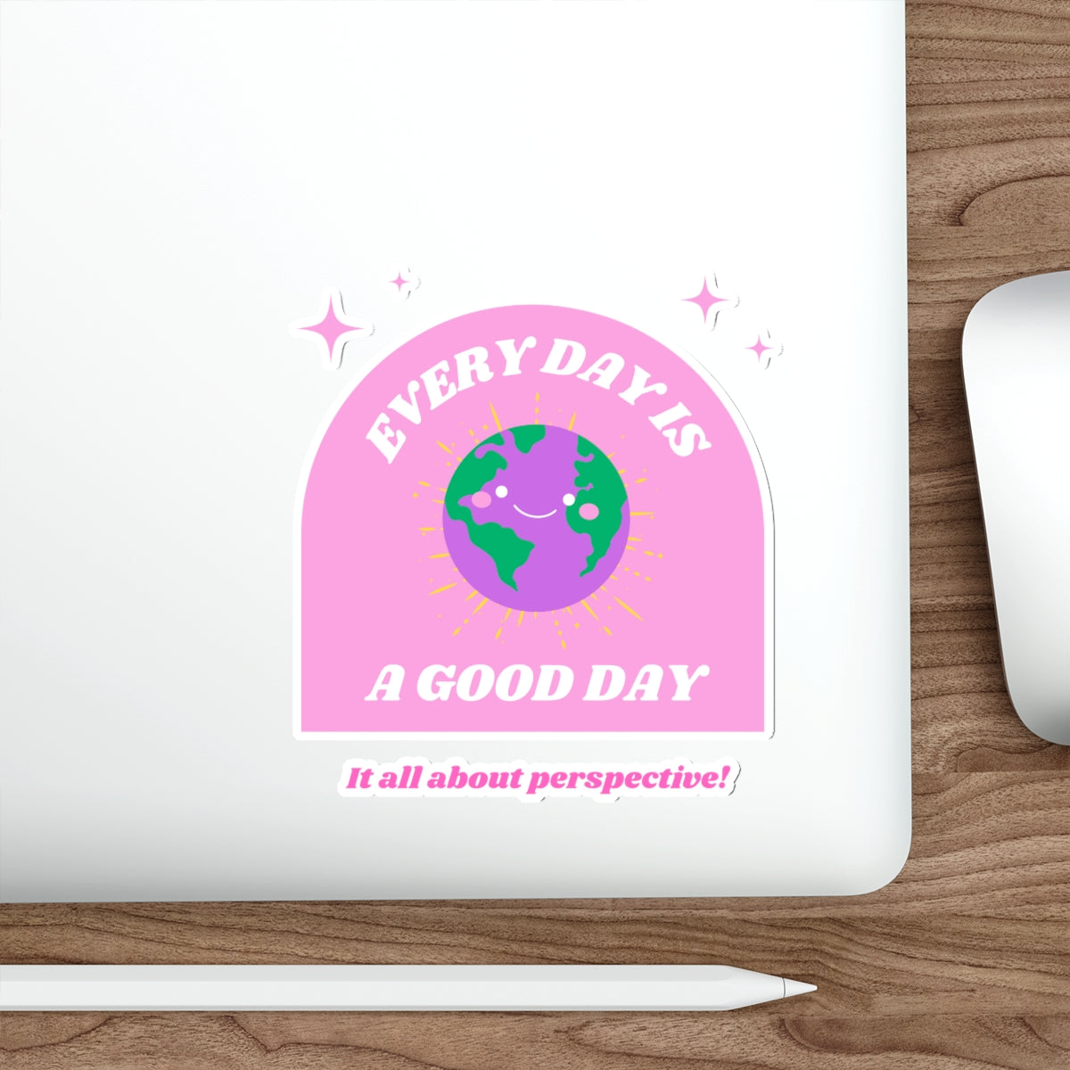 Aesthetic Sticker Every Day is a Good Day, Its All About Perspective Die-Cut Sticker, Positivity Pink Purple Earth Smile Y2K Graphic Sticker