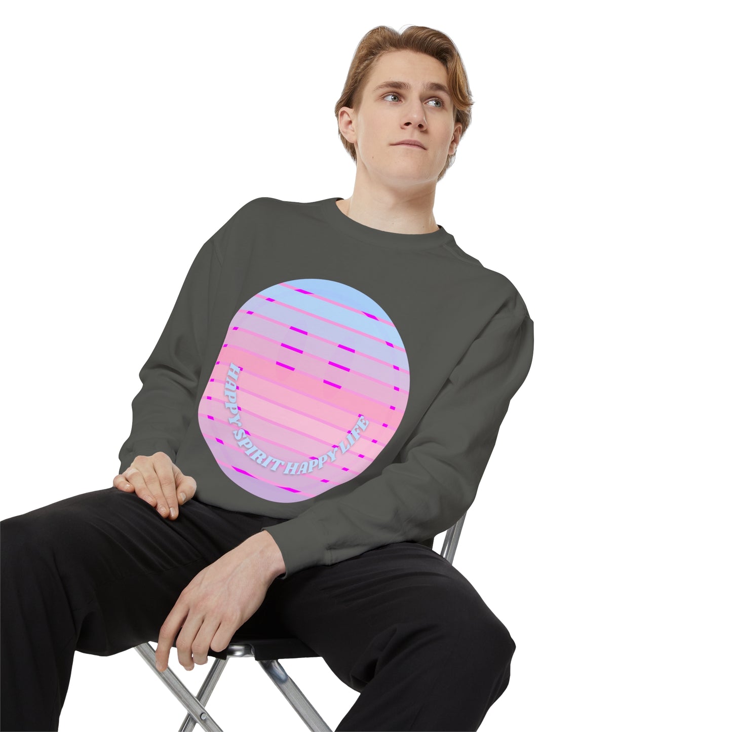 Aesthetic Smile Hoodie, Smile Face Comfort Colors Crewneck, Happy Spirit Happy Life Sunset Smile Sweatshirt, Unisex Garment-Dyed Sweatshirt