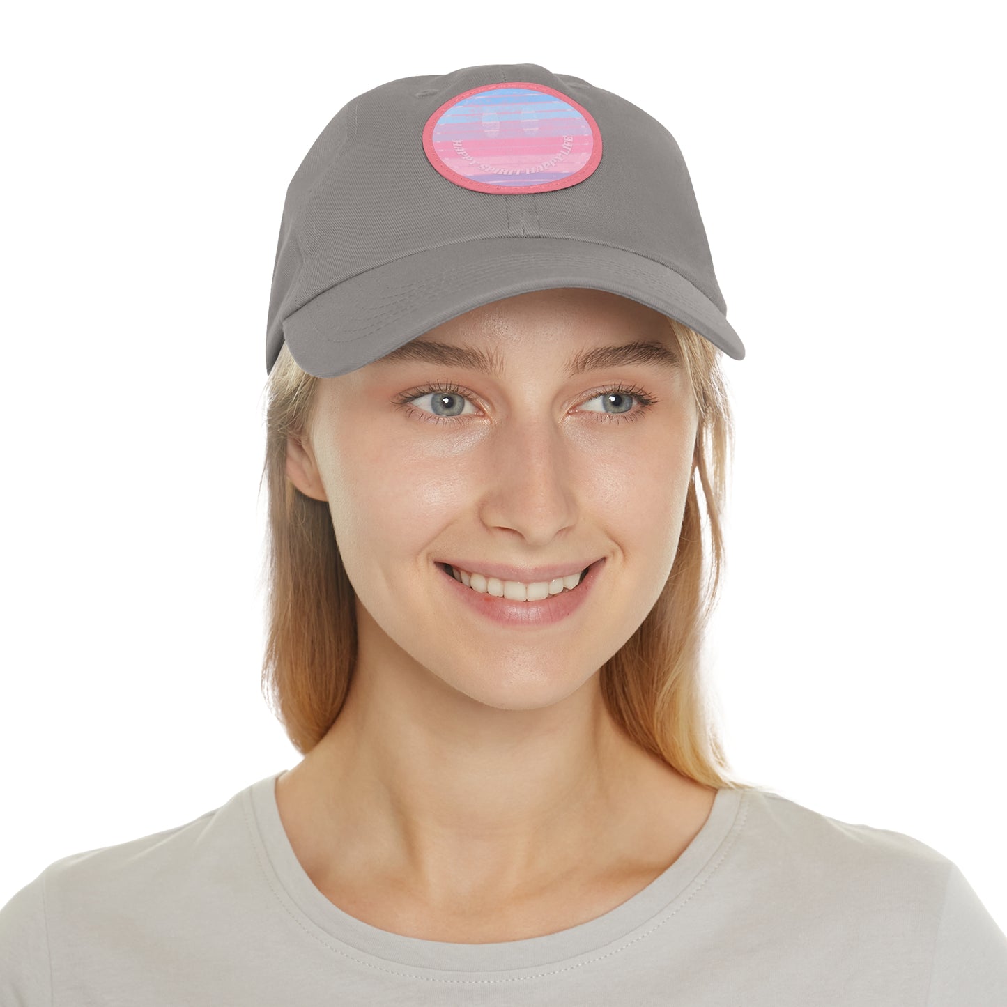 Aesthetic Pink Smile Hat, Pink Twill Dad Hat with Leather Patch (Round), Pink Golf Hat, Pink Twill Cap, Pink Cotton Hat, Pink Baseball Hat