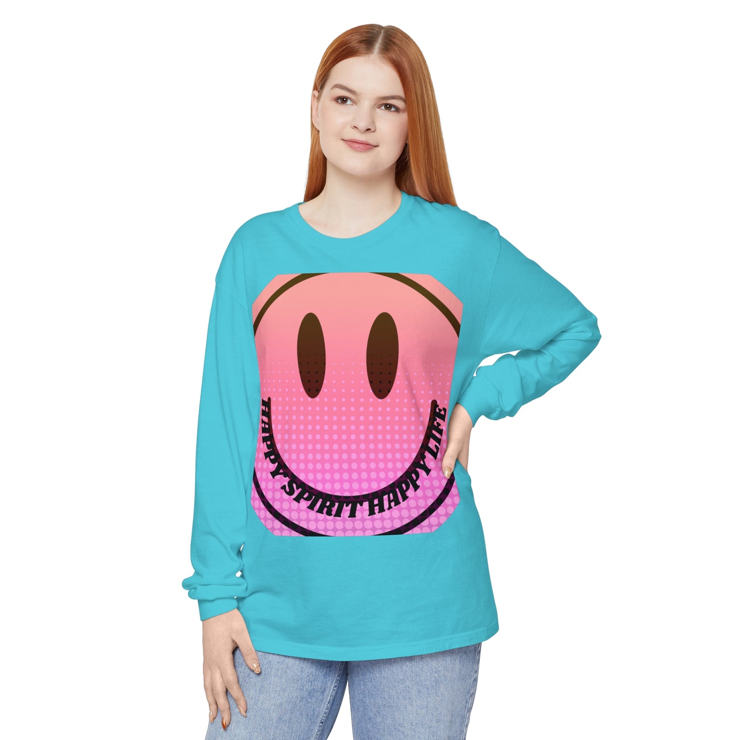 Aesthetic Long Sleeve Shirt, Smile Face Y2K Retro Shirt, 80's Style Smile Graphic, Comfort Colors Unisex Garment-dyed Long Sleeve T-Shirt