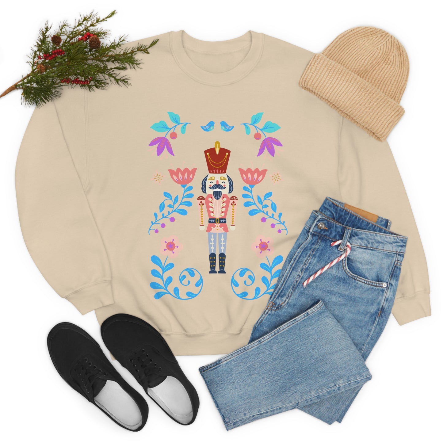 Nutcracker Modern Sweatshirt, Blue Nutcracker Sweatshirt, Trendy Christmas Minimalist Sweatshirt, Xmas Crewneck Bright Color Crew
