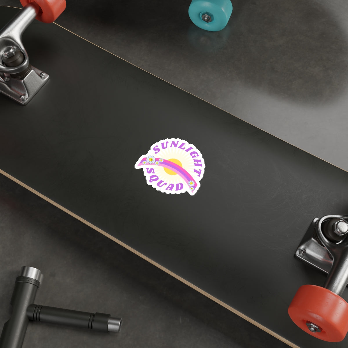 Aesthetic Sticker Sunlight Squad, Smile Flower Happy Mind Die-Cut Sticker, Positivity Pink Purple Earth Smile Y2K Graphic