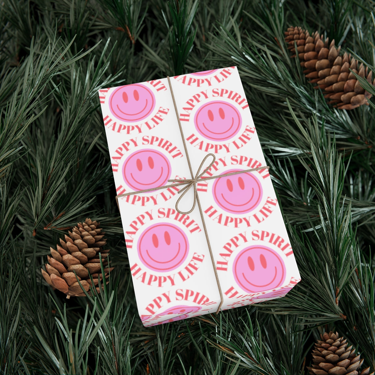 Pink Aesthetic Smile Face Gift Wrap Paper, Pink Smile Wrapping Paper, Pastel Christmas Paper, Pink Holiday Wrapping Paper