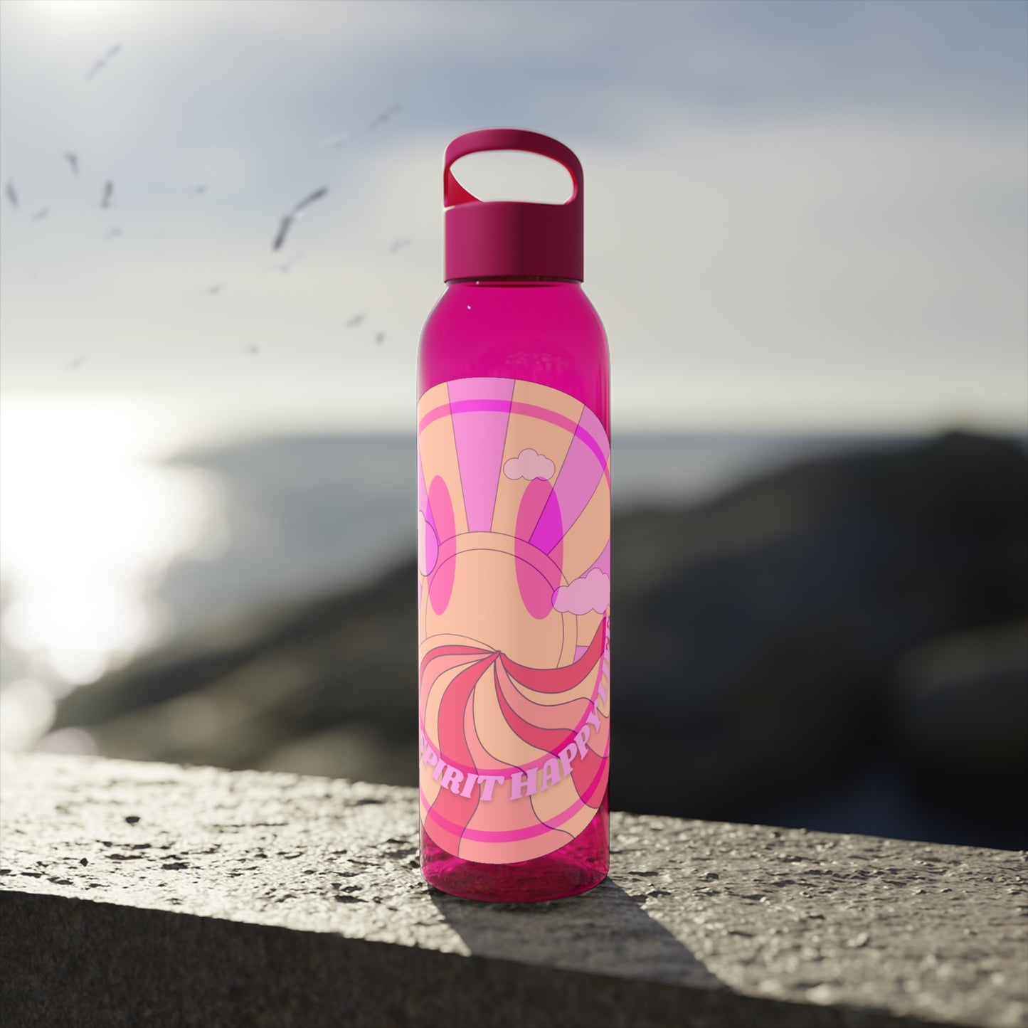 Aesthetic Happy Spirit Happy Life Water Bottle, Aesthetic Pink Bottle, Smile Face, Trendy Tumblr Bottle, Happy Mind Tumbler, BPA Fre