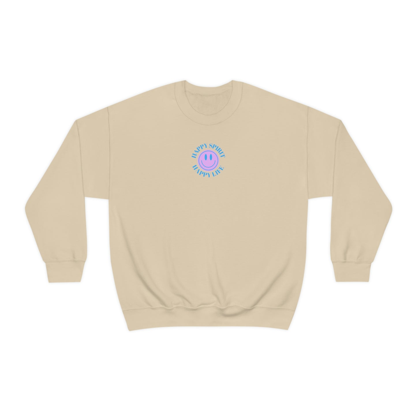 Happy Spirit Happy Life Sweatshirt, Gildan VSCO Girl Crewneck, Oversized Tumblr Front Back Print Smile Happy Mind Trendy Beach Lake Cover Up