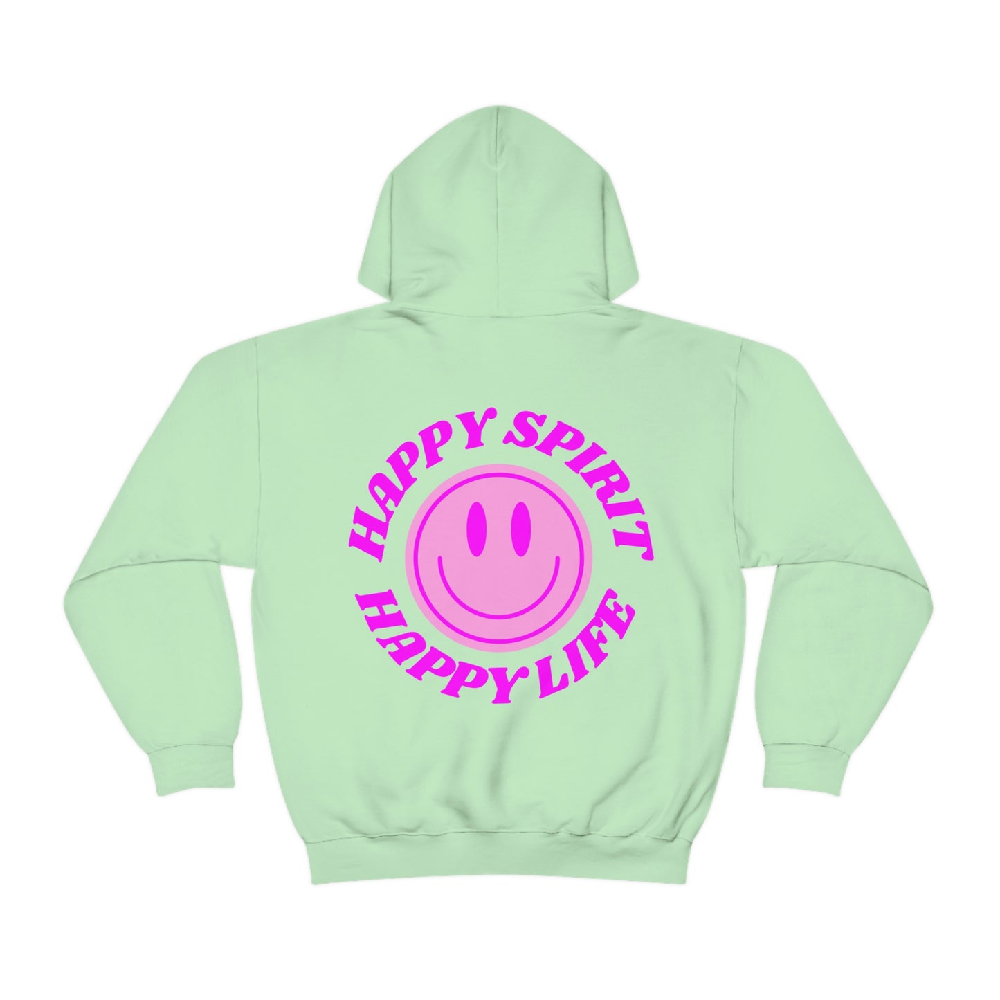 Happy Spirit Happy Life Hoodie Gildan VSCO Girl Sweatshirt, Oversized Tumblr Front Back Print Smile Happy Mind Trendy Retro Font Cover UP