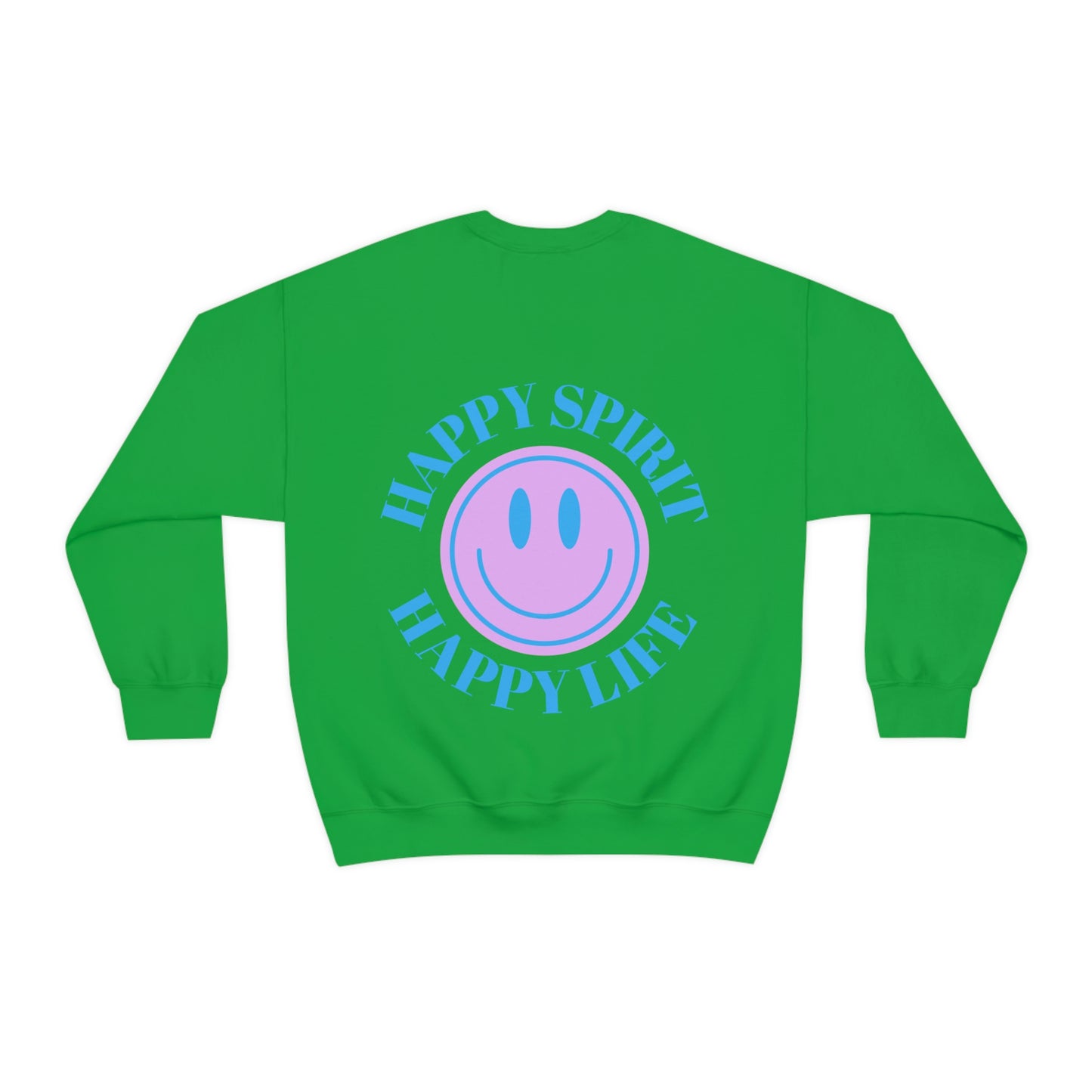 Happy Spirit Happy Life Sweatshirt, Gildan VSCO Girl Crewneck, Oversized Tumblr Front Back Print Smile Happy Mind Trendy Beach Lake Cover Up