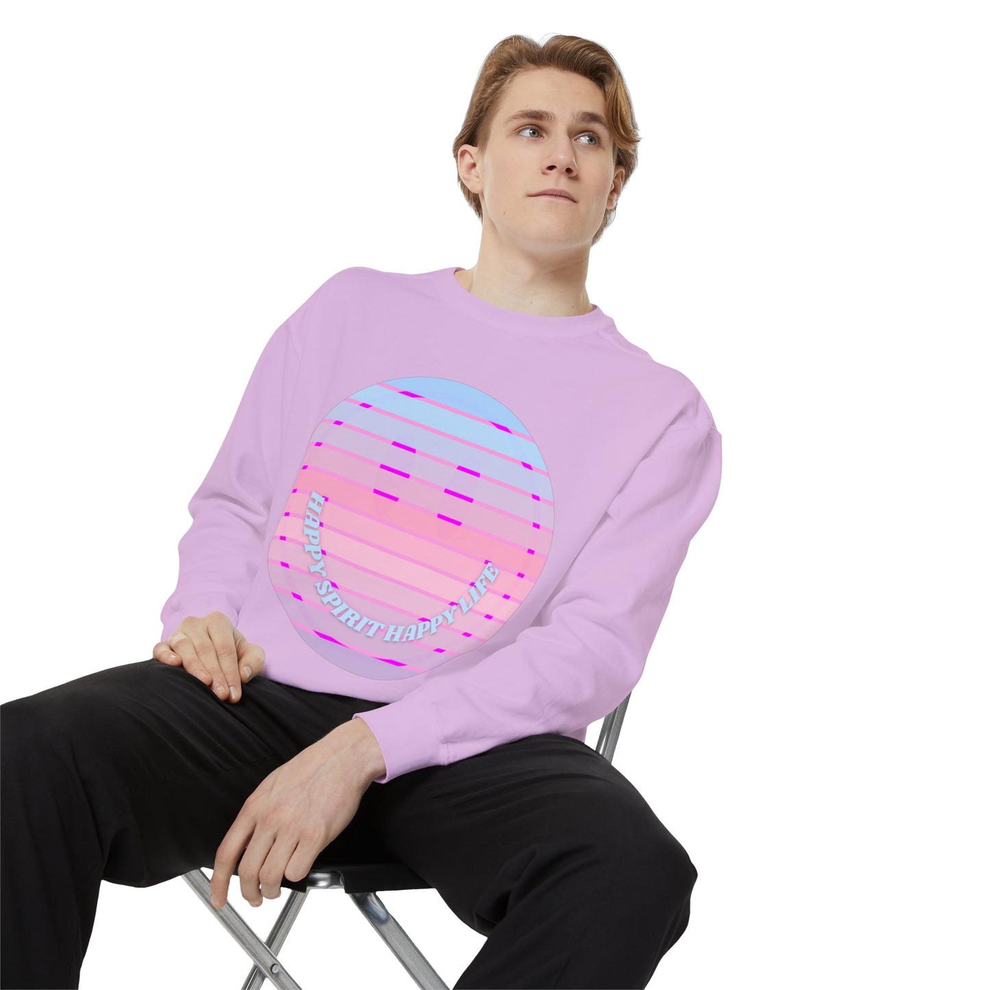 Aesthetic Smile Hoodie, Smile Face Comfort Colors Crewneck, Happy Spirit Happy Life Sunset Smile Sweatshirt, Unisex Garment-Dyed Sweatshirt