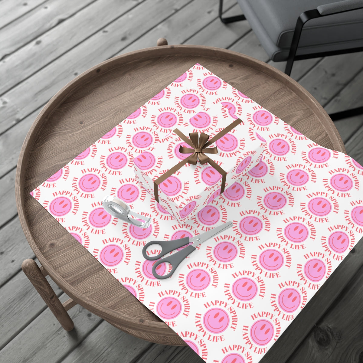 Pink Aesthetic Smile Face Gift Wrap Paper, Pink Smile Wrapping Paper, Pastel Christmas Paper, Pink Holiday Wrapping Paper