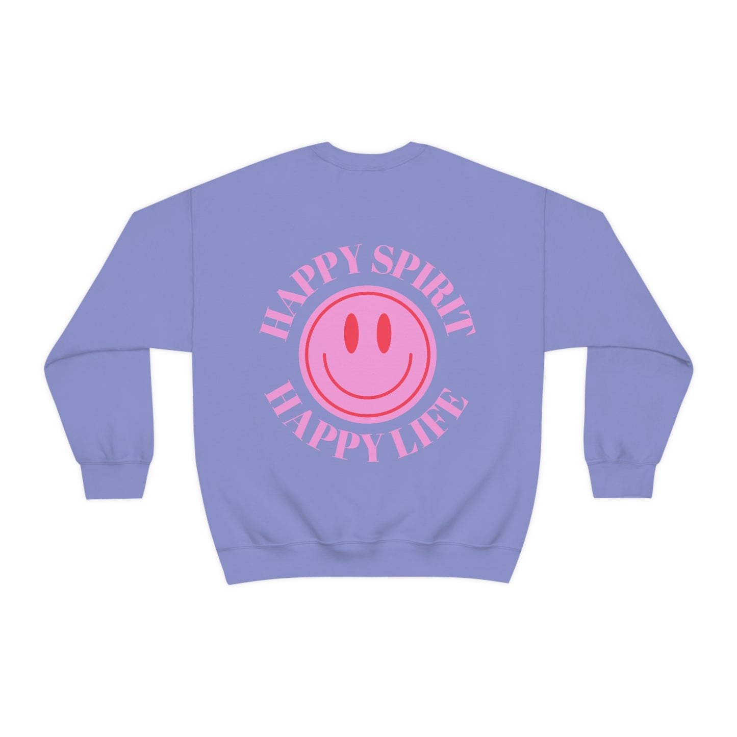 Retro Happy Spirit Happy Life Lavender Lilac Pink Smile Graphic Crewneck, VSCO Girl Sweatshirt, Tumblr Oversized Trendy Back Print Y2k Top