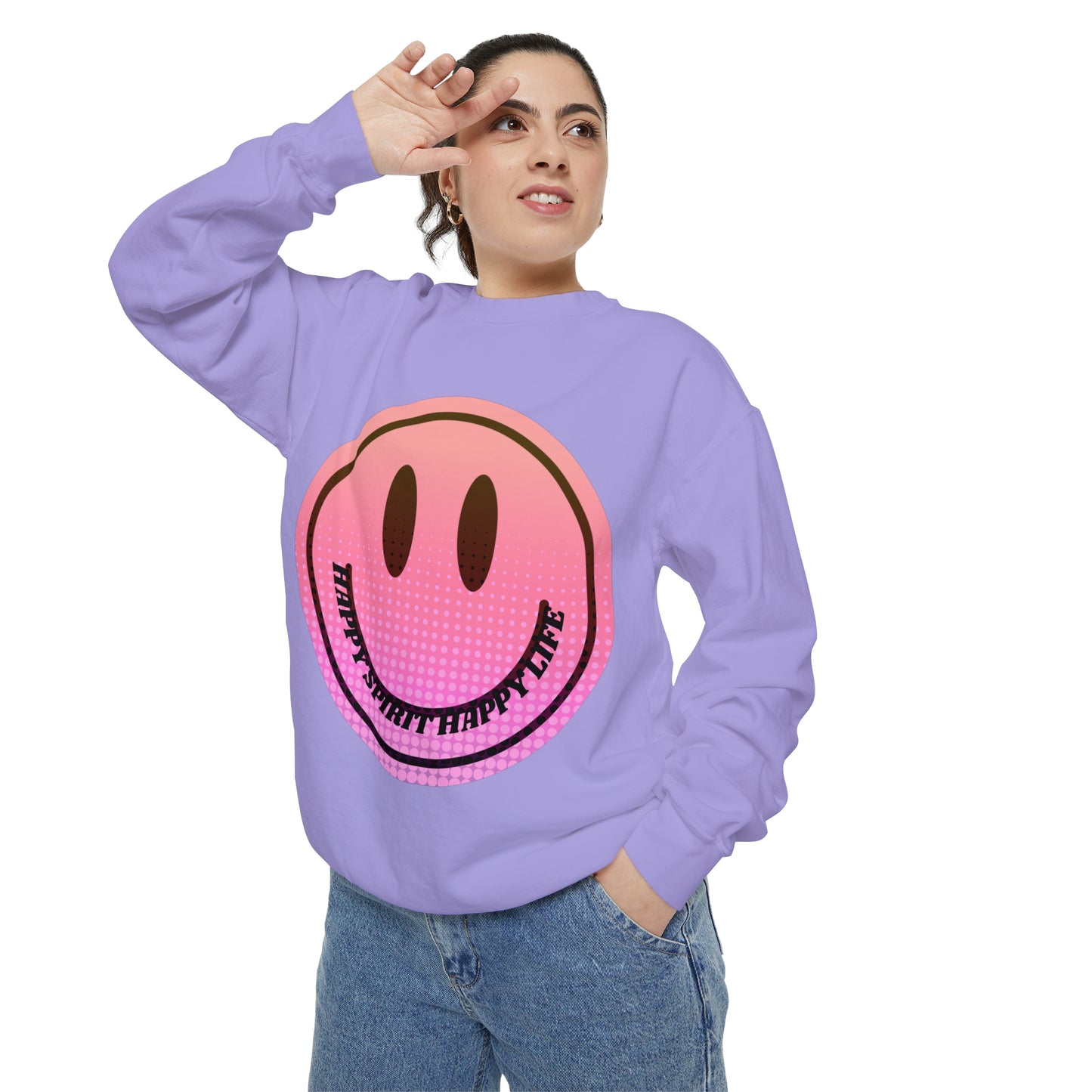 Aesthetic Smile Hoodie, Smile Face Comfort Colors Crewneck, Happy Spirit Happy Life Sunset Smile Sweatshirt, Unisex Garment-Dyed Sweatshirt