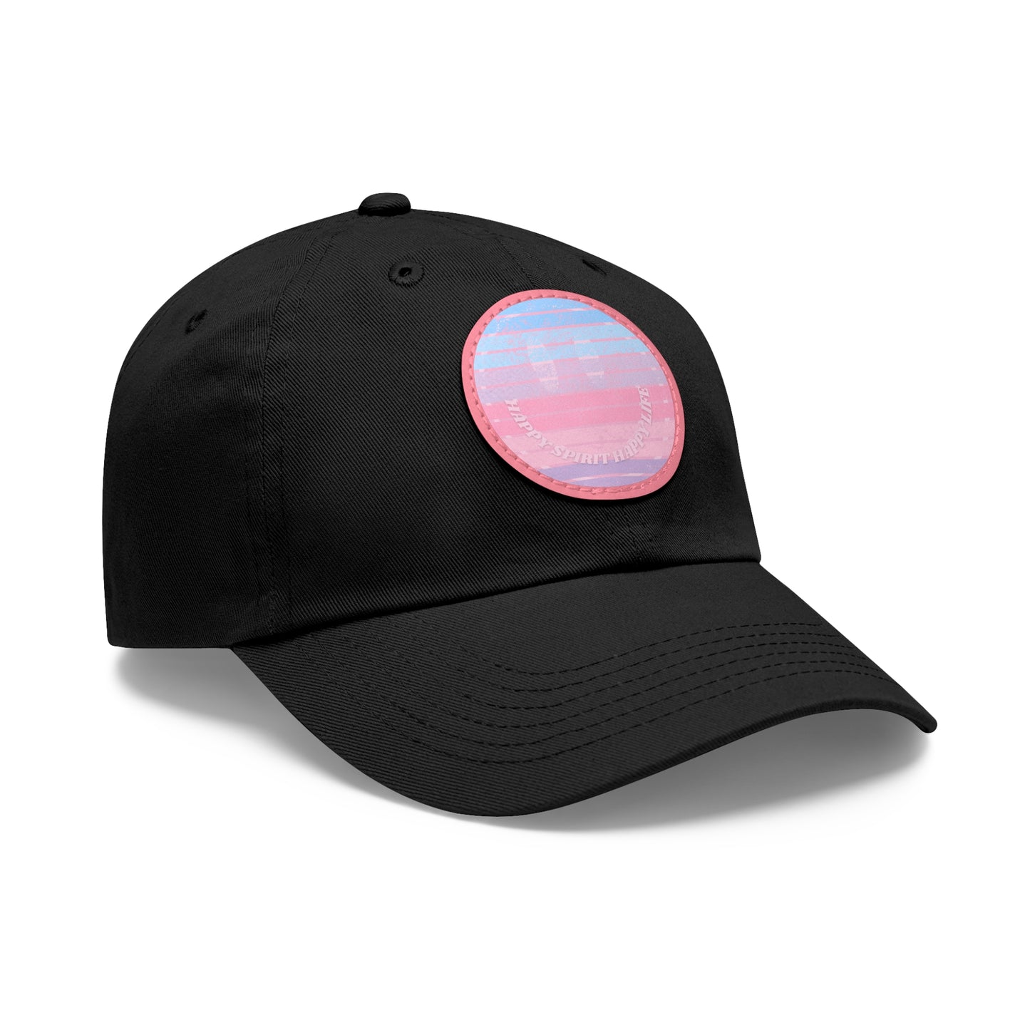 Aesthetic Pink Smile Hat, Pink Twill Dad Hat with Leather Patch (Round), Pink Golf Hat, Pink Twill Cap, Pink Cotton Hat, Pink Baseball Hat