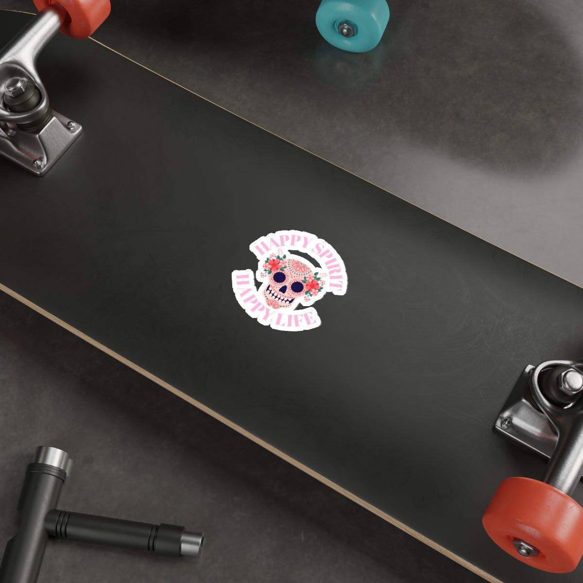 Dia De Los Muertes Day of the Dead Happy Spirit Happy Life Custom Die-Cut Stickers, Candy Skull Sticker, Skull Pink Peach Flowers Sticker