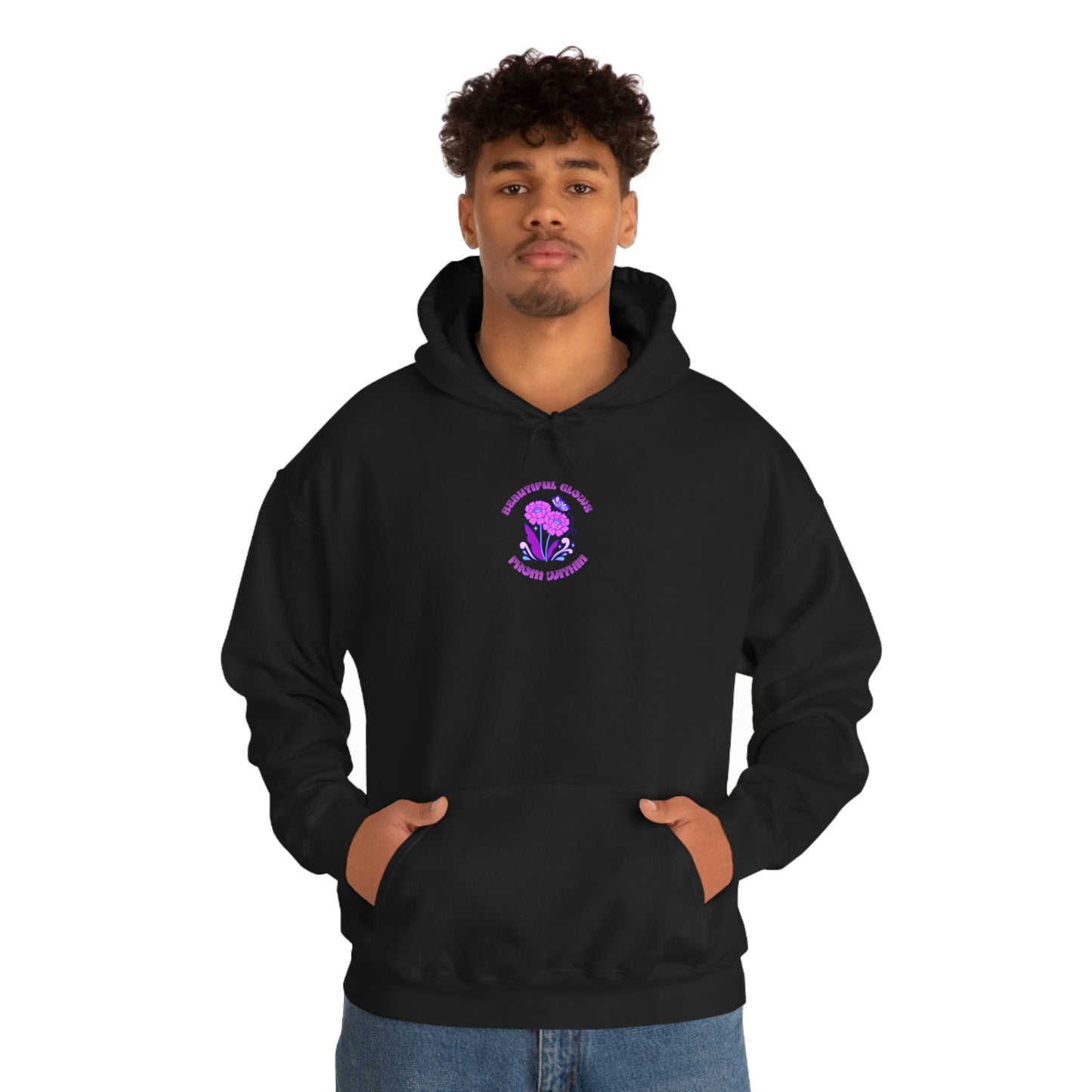 Beautiful Glows from Within Purple Flower Hoodie, Aesthetic Oversized Hoodie, Front Back Print Trendy Sweatshirt, Beach Lake Cover Up