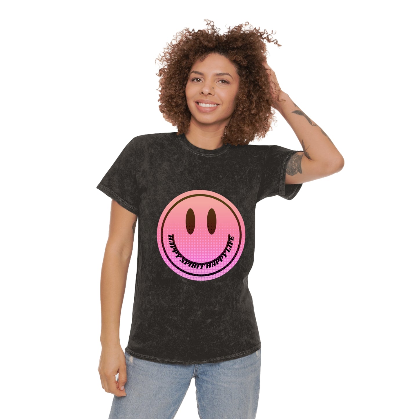 Aesthetic Smile Face Shirt, Vintage Style, Happy Spirit Happy Life Shirt, Smile Pink Sunset Ombre T-Shirt, Unisex 80's style Mineral Wash T