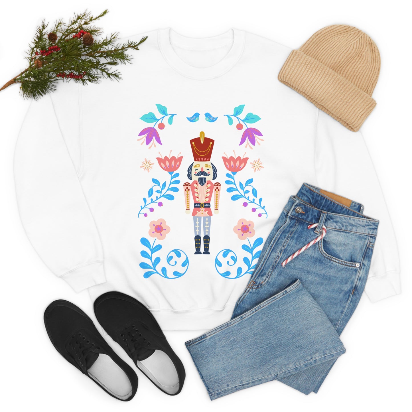 Nutcracker Modern Sweatshirt, Blue Nutcracker Sweatshirt, Trendy Christmas Minimalist Sweatshirt, Xmas Crewneck Bright Color Crew