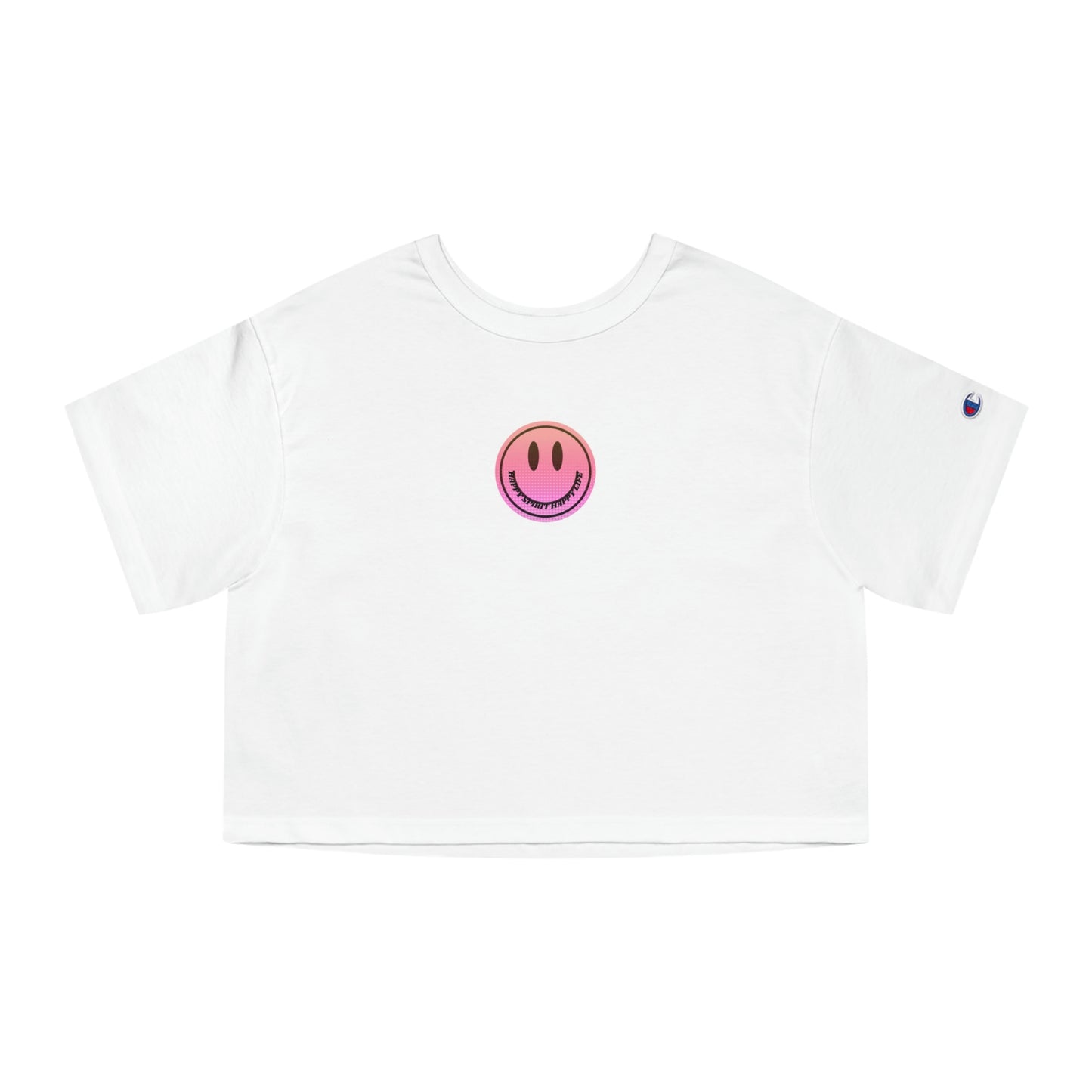 Aesthetic Smile Face Crop Shirt, Happy Spirit Happy Life Cropped Shirt, Smile Pink Sunset Ombre Champion Women's Heritage Cropped T-Shirt