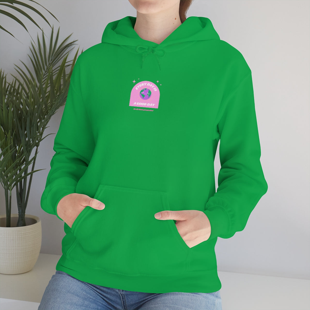 Retro Every Day is a Good Day, Its All About Perspective Earth Pink Purple Back Graphic Hoodie, VSCO Girl Oversized Trendy Tumblr Sweatshirt