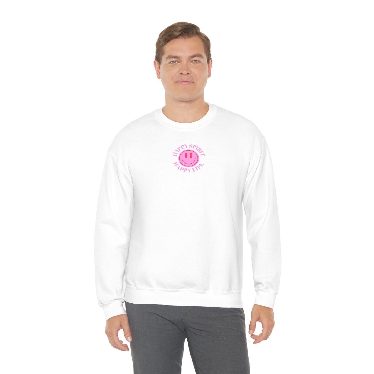 Copy of Happy Spirit Happy Life Sweatshirt, Gildan VSCO Girl Crewneck, Oversized Tumblr Front Back Print Smile Happy Mind Trendy Loungewear