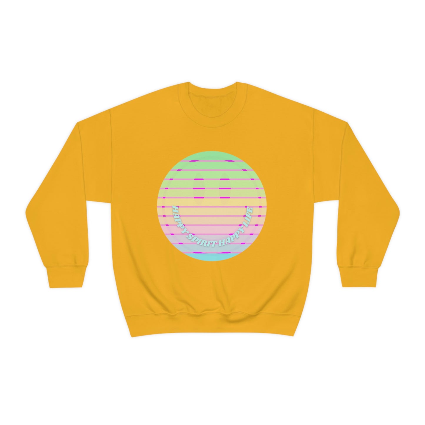 Happy Spirit Happy Life Sweatshirt, VSCO Girl Crewneck, Oversized Retro Font Graphic Tumblr, Front Print Smile Face Trendy Cover Up