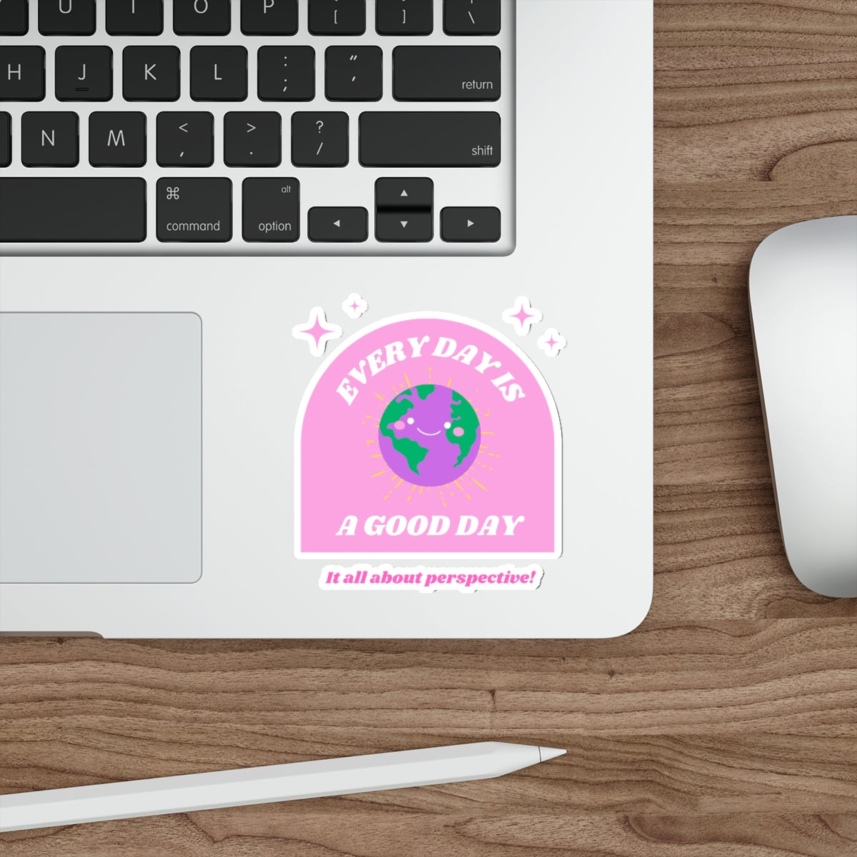 Aesthetic Sticker Every Day is a Good Day, Its All About Perspective Die-Cut Sticker, Positivity Pink Purple Earth Smile Y2K Graphic Sticker
