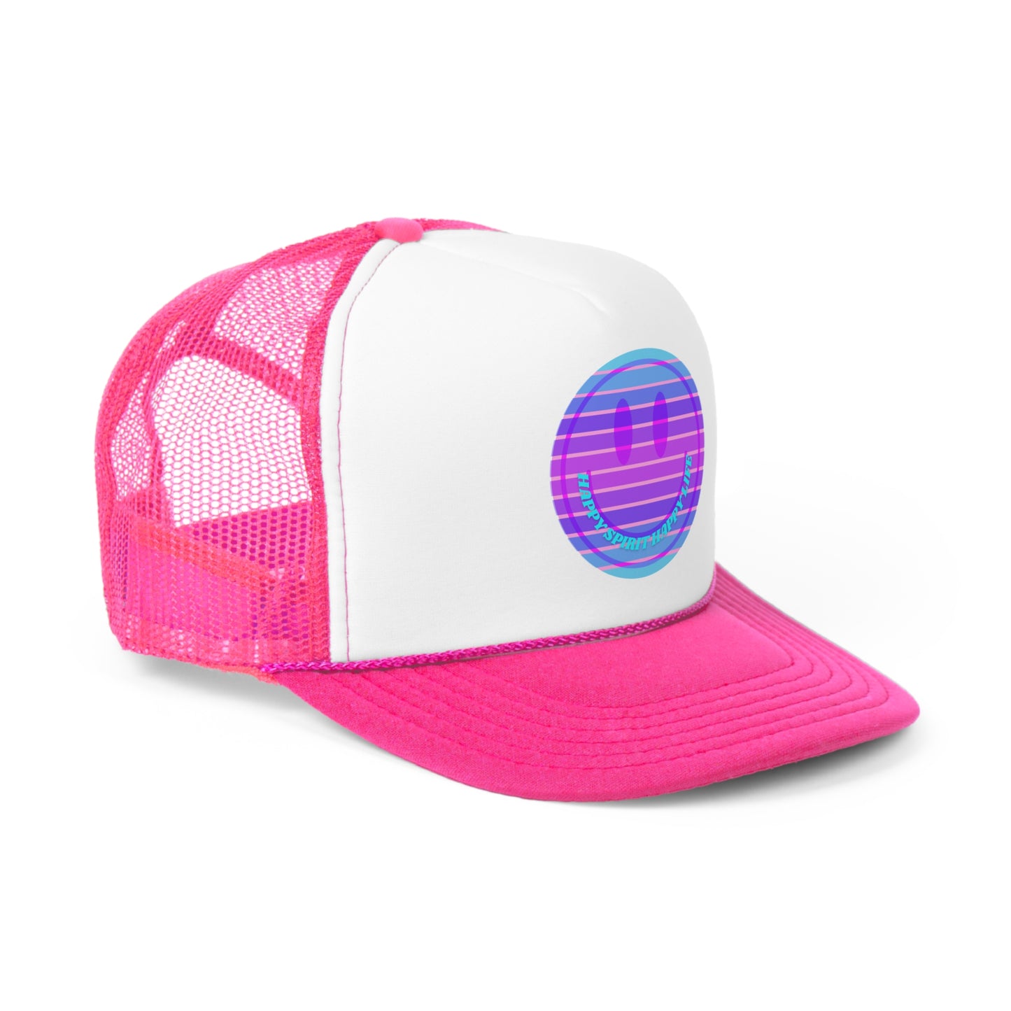 Hat Happy Spirit Happy Life, Aesthetic Sunset Hat, Smile Tumblr Hat, Trendy Trucker Hat, Vsco Girl, Pink Graphic Trucker Hat, Baseball Hat