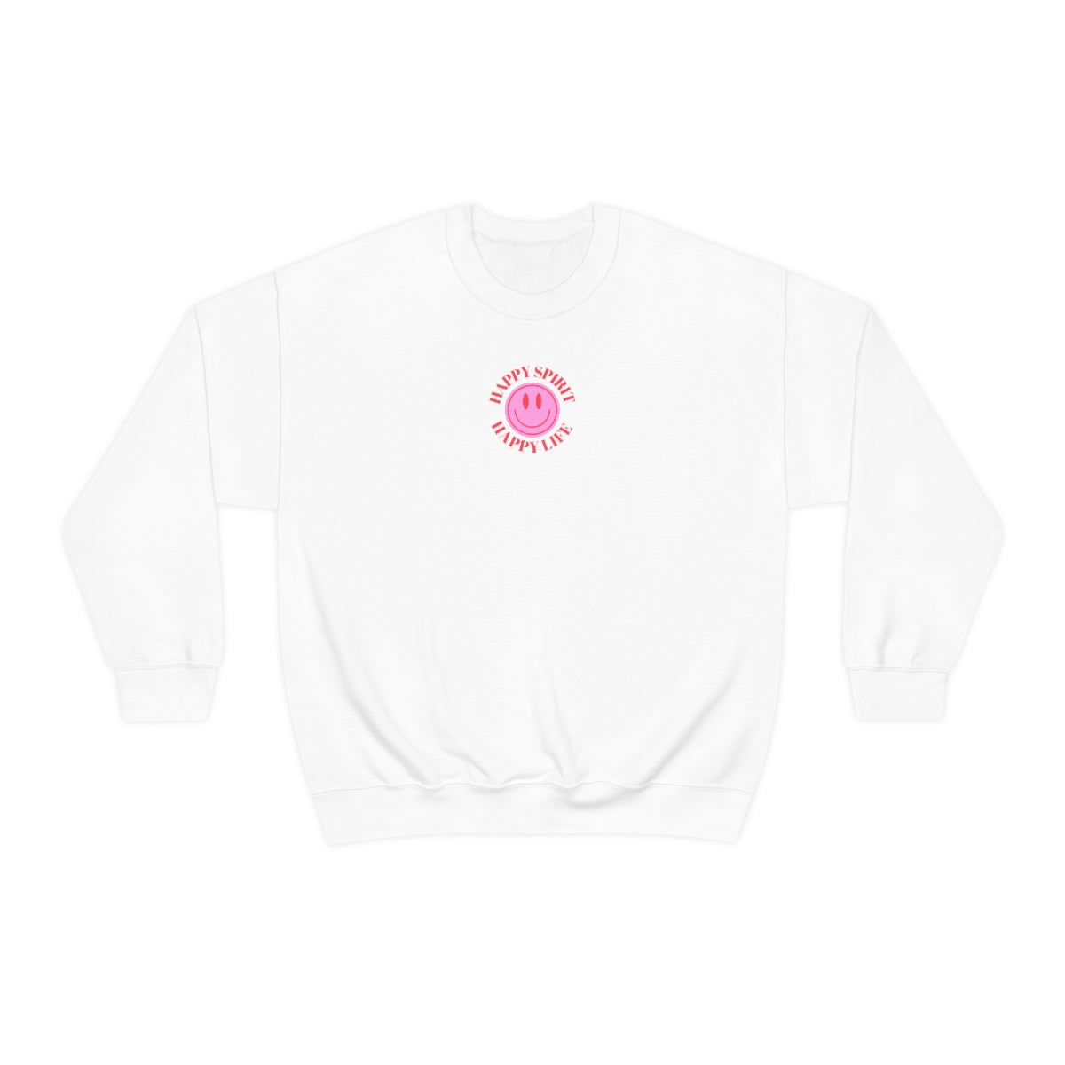 Happy Spirit Happy Life Sweatshirt, Gildan VSCO Girl Crewneck, Oversized Tumblr Front Back Print Smile Happy Mind Trendy Beach Lake Cover Up