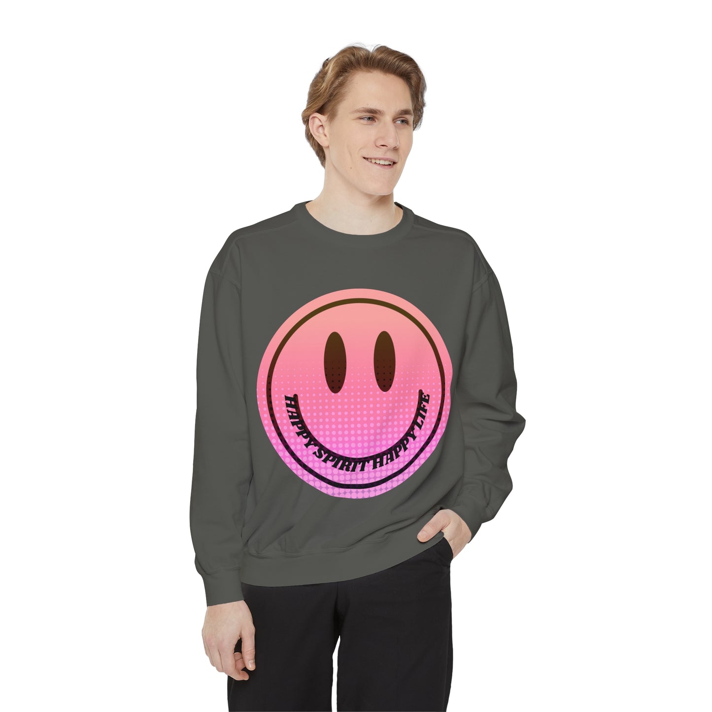 Aesthetic Smile Hoodie, Smile Face Comfort Colors Crewneck, Happy Spirit Happy Life Sunset Smile Sweatshirt, Unisex Garment-Dyed Sweatshirt