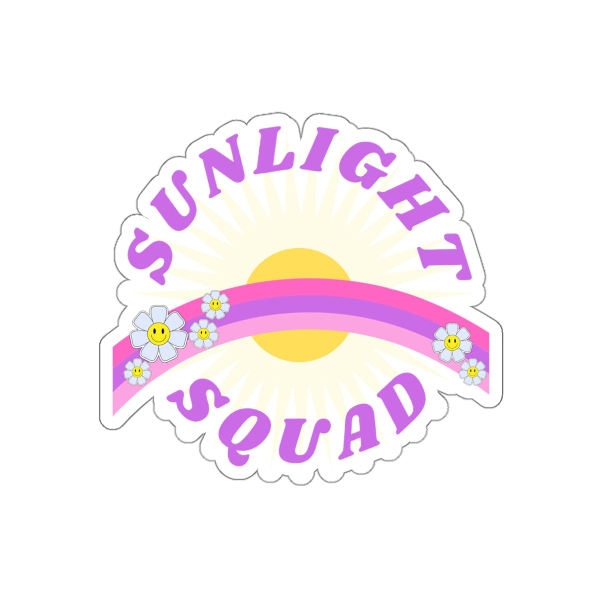 Aesthetic Sticker Sunlight Squad, Smile Flower Happy Mind Die-Cut Sticker, Positivity Pink Purple Earth Smile Y2K Graphic