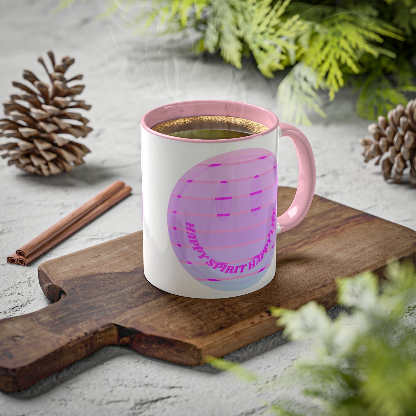 Retro Happy Spirit Happy Life Aesthetic Mug, Smile Face Mug, Trendy Coffee Mug, Tumblr Mug, Aesthetic Happy Life Gift, Aesthetic Mug