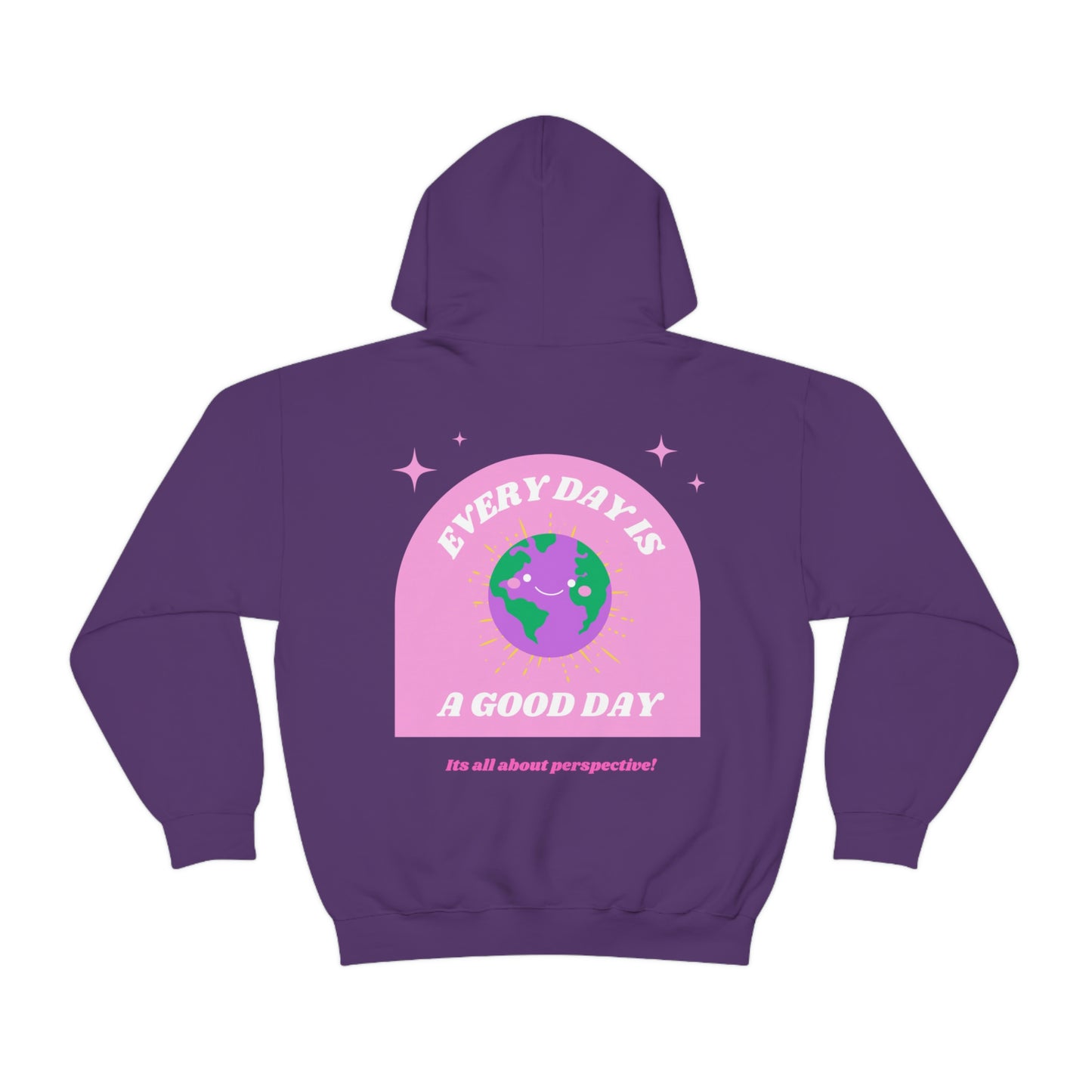 Retro Every Day is a Good Day, Its All About Perspective Earth Pink Purple Back Graphic Hoodie, VSCO Girl Oversized Trendy Tumblr Sweatshirt