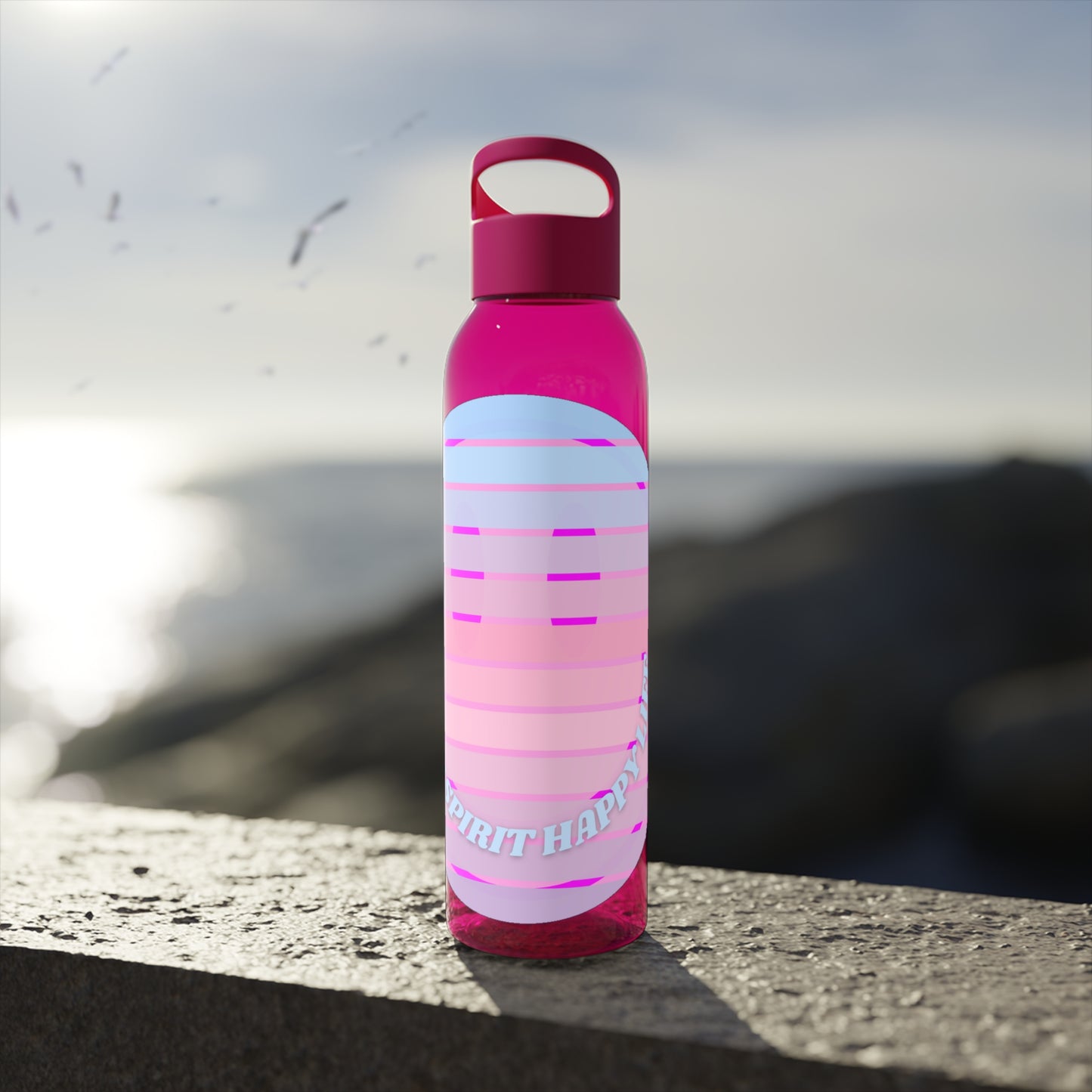 Aesthetic Happy Spirit Happy Life Water Bottle, Aesthetic Pink, Smile Face, Trendy Tumblr Bottle, Happy Mind Tumbler, BPA Free Smile Bottle